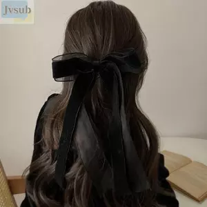Kẹp Tóc JVSUB, Ruy Băng Tóc Đen Nơ Kẹp Tóc, Retro Hepburn Phong Cách Nhung Dài Vải Tuyn Tóc Nữ Bé Gái