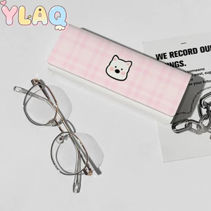 Dễ Thương Blush Trắng Puppy Họa Tiết Kính Mắt Từ Tính Kẻ Sọc Màu Hồng Hộp Bảo Quản Di Động Hàng Ngày Ngoài Trời Mang Theo