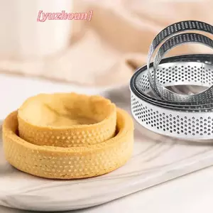 5 Chiếc Nhẫn Tart Tròn Thép Không Gỉ Chịu Nhiệt Đục Lỗ Khuôn DIY Mousse Trái Cây Bánh Tartlet Donut Khuôn Dụng Cụ Nhà Bếp