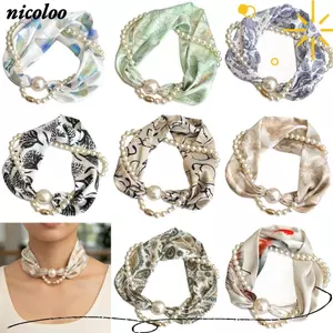 Khăn Ngọc Trai Từ Tính NICOLOO, Chất Liệu Lụa Dài Phong Cách Dài Mỏng, Thiết Kế Đơn Giản Khóa Từ Tính Nhỏ Giữ Ấm Cổ Ngọc Trai Thời Trang Nữ
