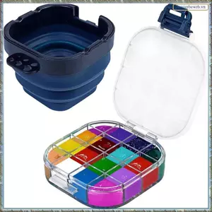 1 Chiếc Hộp Bảo Quản Tiết Kiệm Sơn Kín Hơi Hộp Bảng 16-Well Palette Hộp Có Nắp Bao Gồm Bàn Chải Sơn, Hoàn Hảo Cho Gouache Xanh