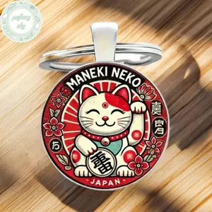 PUSKY 1 / 3 / 5 Chiếc Nhật Bản Tốt Lu Charm Hợp Kim Kẽm Móc Khóa Maneki Neko Luy Mèo Móc Khóa Cho Chìa Khóa Ô Tô Túi Mặt Dây Chuyền Quà Tặng VN