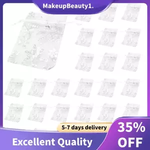100 Chiếc Organza Cưới Túi Quà Tặng Dây Rút Túi Trang Sức Túi Bạc Trắng Bông Tuyết In Sheer Đảng Ủng Hộ Túi