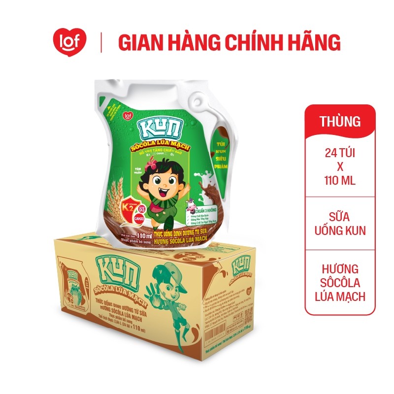 Sữa lúa mạch socola KUN thùng 24 túi x 110ml