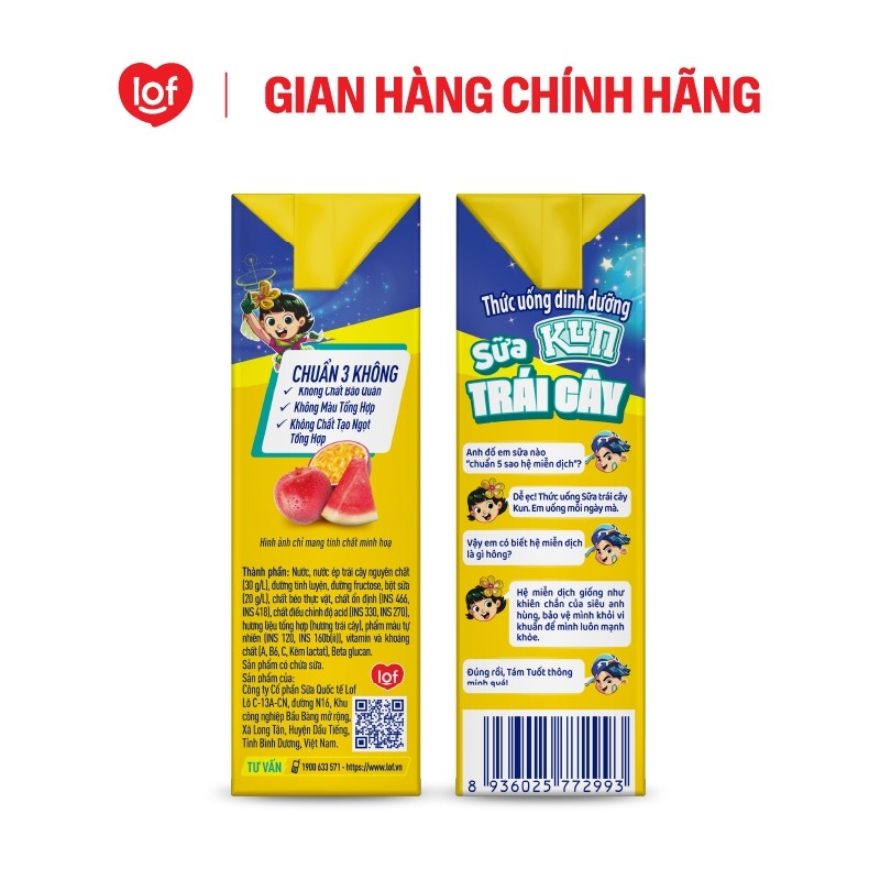 Sữa trái cây KUN vị trái cây thùng 48 hộp x 180ml
