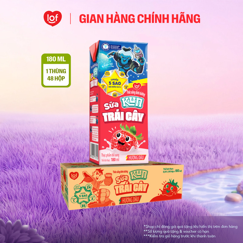 Sữa trái cây KUN vị dâu thùng 48 hộp x 180ml