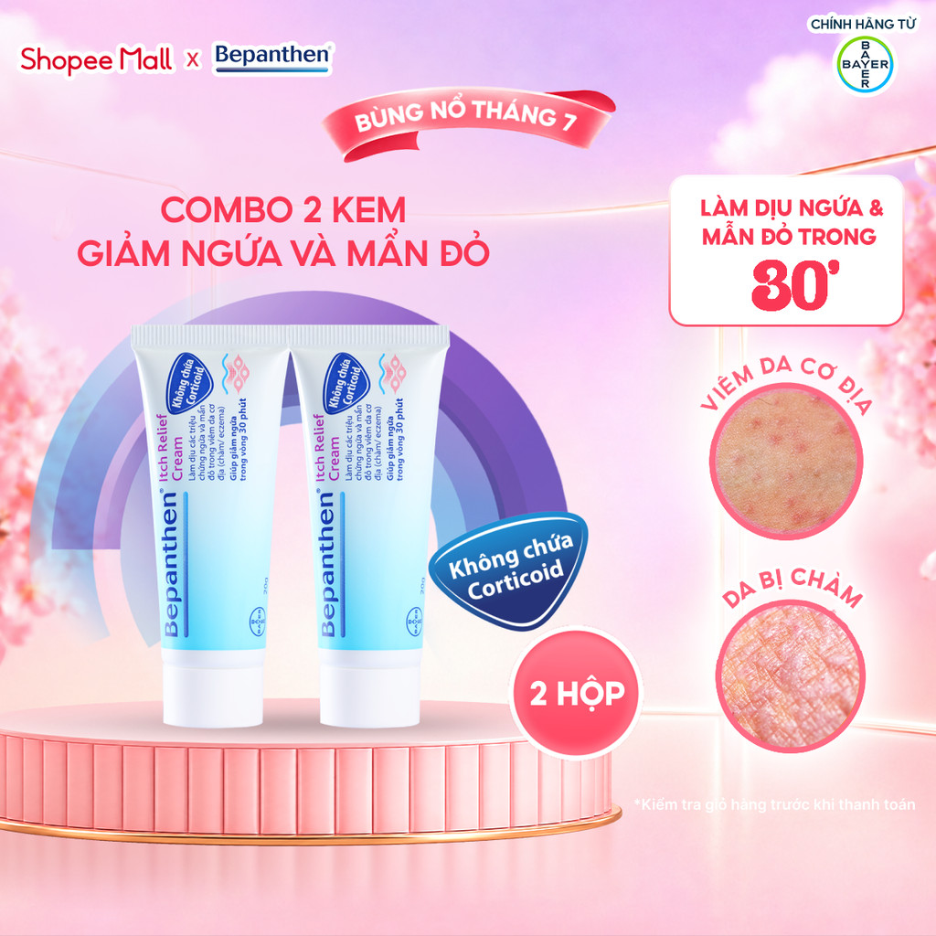 Combo 2 Kem dưỡng bôi hỗ trợ giảm ngứa, mẩn đỏ do da khô, viêm da cơ địa chàm/eczema BEPANTHEN Itch Relief Cream 20g