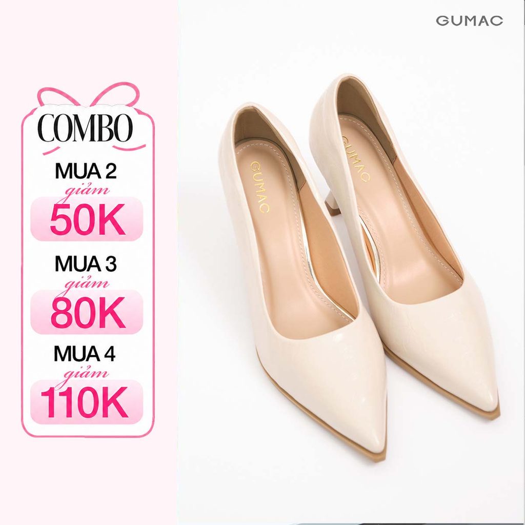 Giày Cao Gót Mũi Nhọn GUMAC Chất Da Vân Mềm Thoải Mái GF04042