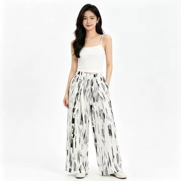 Quần Quần Quần Ống Rộng Quần Ống Rộng Quần Thắt Lưng Mùa Hè Thẳng Mỏng Rời Mực Tranh Thường Ngày Quần Ống Rộng Eo Cao Drap Rộng Quần Lau Rộng Nữ 7.22 DD