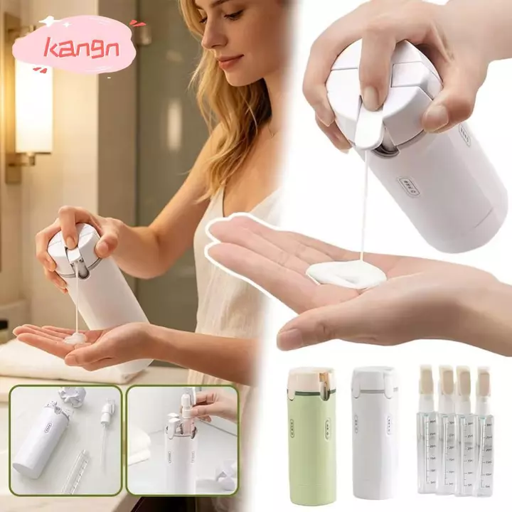 Chai đựng đồ du lịch KANGN 4 trong 1, có thể nạp lại với tỷ lệ & nhãn dán Chai đựng đồ vệ sinh du lịch, Chai bơm miễn phí BPA chống rò rỉ di động Vòi hoa sen & Du lịch