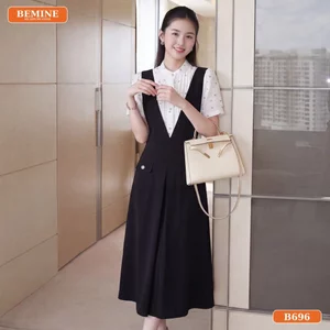 Đầm thiết kế BEMINE cổ tròn giả yếm dáng chữ A phù hợp đi làm-B696
