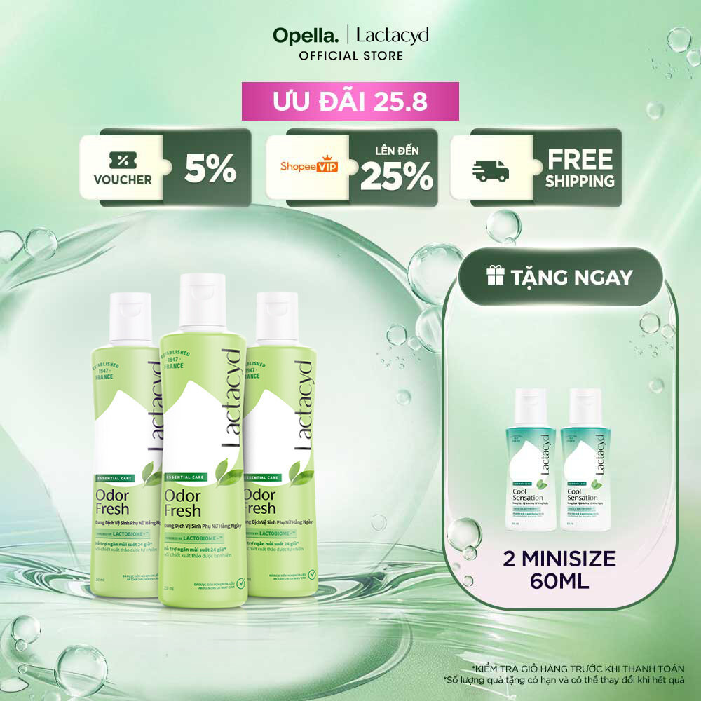 Bộ 3 chai Dung Dịch Vệ Sinh Phụ Nữ Lactacyd Odor Fresh Ngăn Mùi 24H 250ml/chai