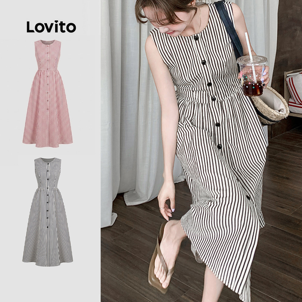 Đầm nữ Lovito xuân hè nút phong cách thường ngày LK5ED997