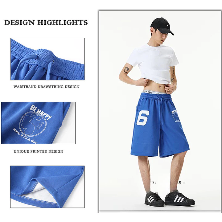 Nam Quần Short Tập Gym Nam American High Street Màu Xanh Quần Short Thể Thao Thứ Năm Quần Short Bóng Rổ Nam Quần Rời Mùa Hè Phong Cách Mới Quần Dây Rút