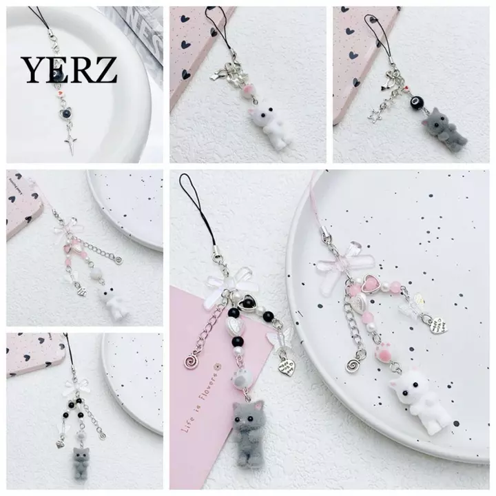 Dây điện thoại di động mèo con YERZ 3D, Dây buộc điện thoại mèo đổ xô chống thất lạc, trang trí túi Dây đeo điện thoại Y2K Dây đeo điện thoại di động mèo Hàn Quốc Phụ kiện điện thoại quyến rũ