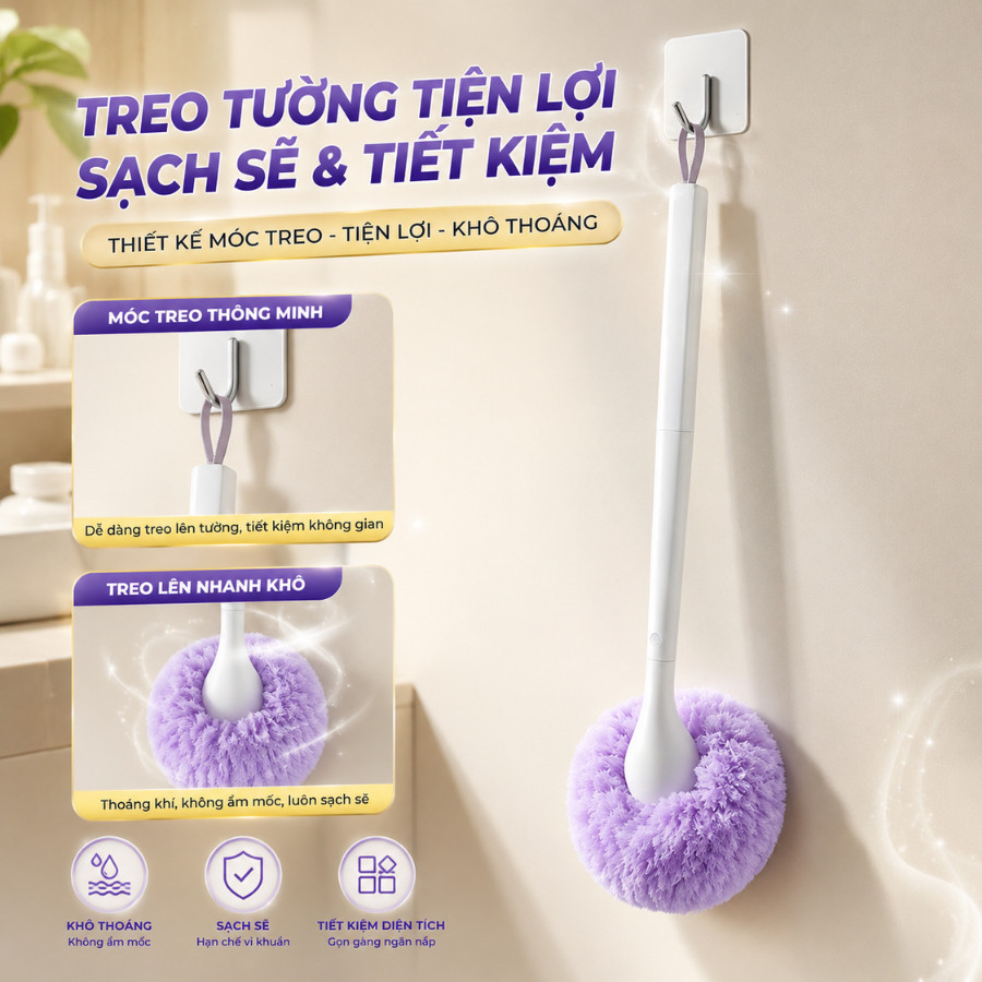 Chổi Cọ Vệ Sinh Bồn Tắm Gạch Men COZY Đầu Đám Mây Lông Mềm Kèm Kẹp Rác Tiện Lợi | BigBuy360 - bigbuy360.vn