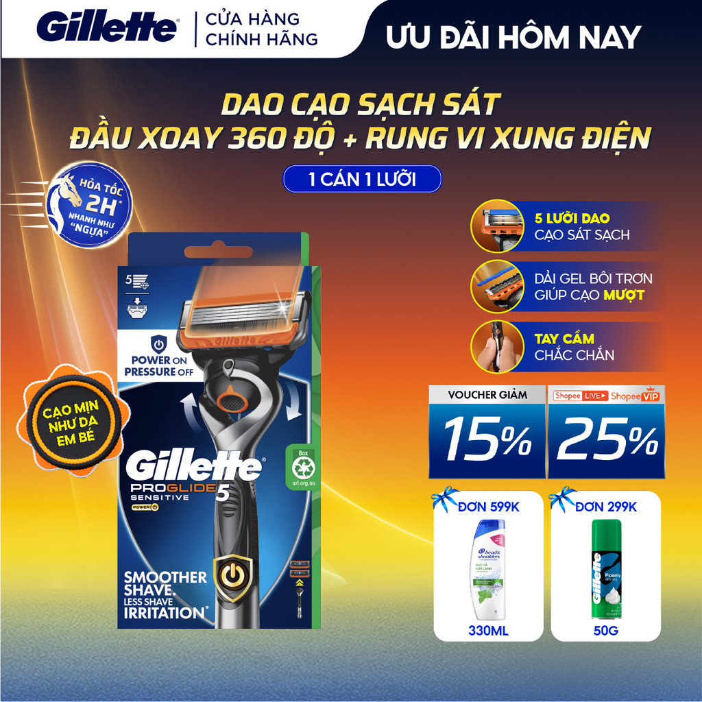 [HỎA TỐC 2H-4H] Dao cạo Nam/Lưỡi Dao Cạo GILLETTE Proglide Power 5 (Tặng kèm Pin khi mua cán dao)