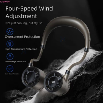 Quạt treo cổ FSISH, 360° Quạt di động có thể gập lại 4 tốc độ có thể uốn cong, thực tế an toàn siêu yên tĩnh Gió mạnh có thể đeo được Quạt đeo cổ văn phòng