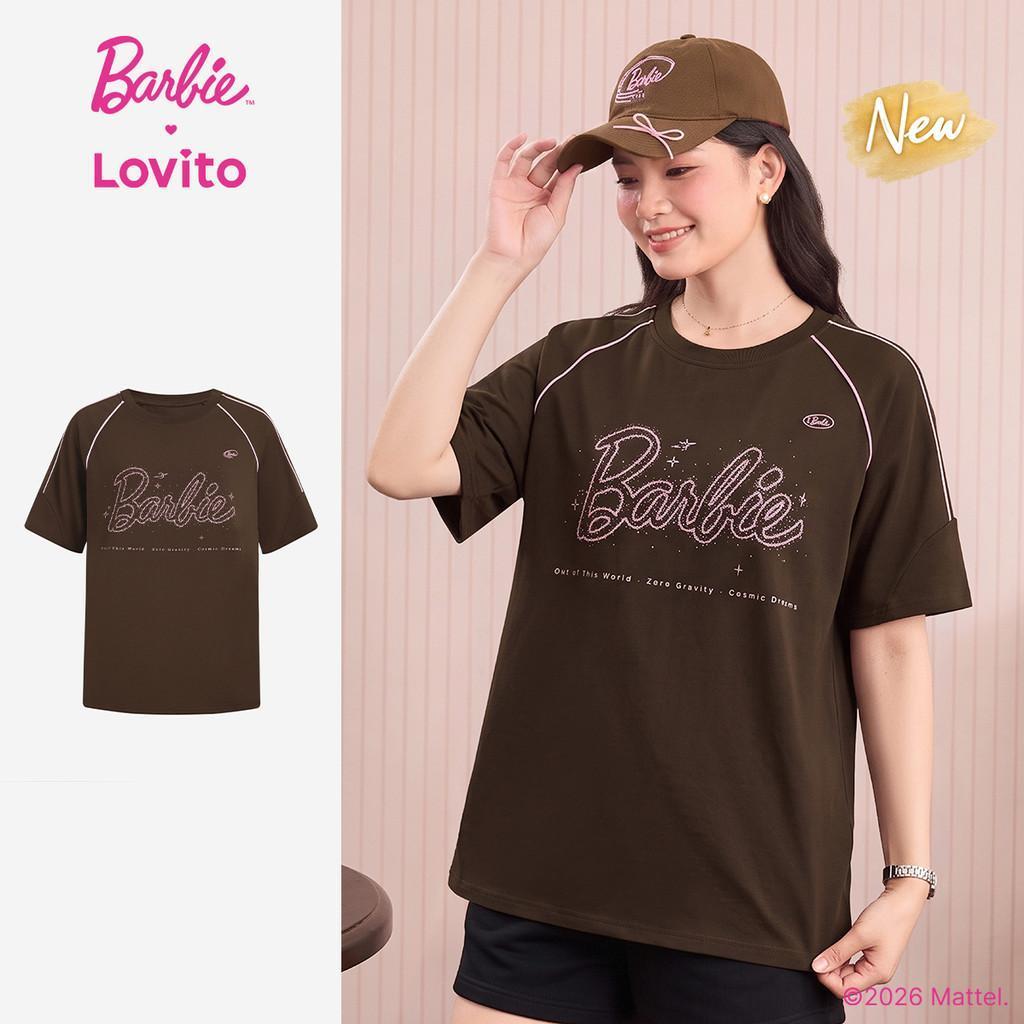 (New Arrival) Barbie™ X Lovito Áo Thun nữ màu nâu tương phản thiết kế viền mùa xuân/hè TSBL6PAD004
