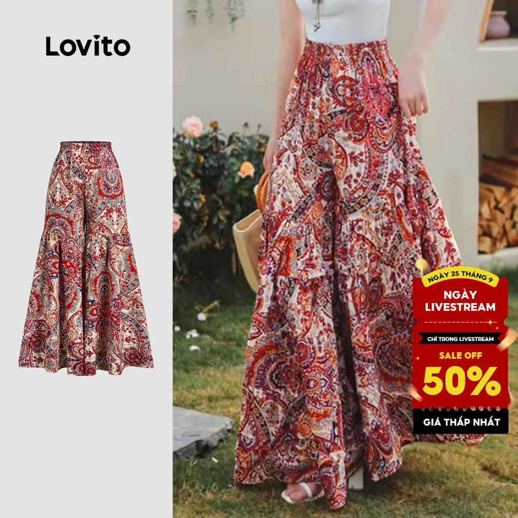 (NEW) Lovito Quần xuân phong cách bèo nếp nữ Resort lai xếp nghỉ tộc Kỳ hè dân L138ED061