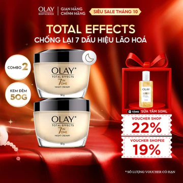 [OLAY] Combo 2 Kem Dưỡng Ban Đêm OLAY Total Effects 7in1 Hạn Chế Và Bảo Vệ Da 7 Dấu Hiệu Lão Hóa 50G