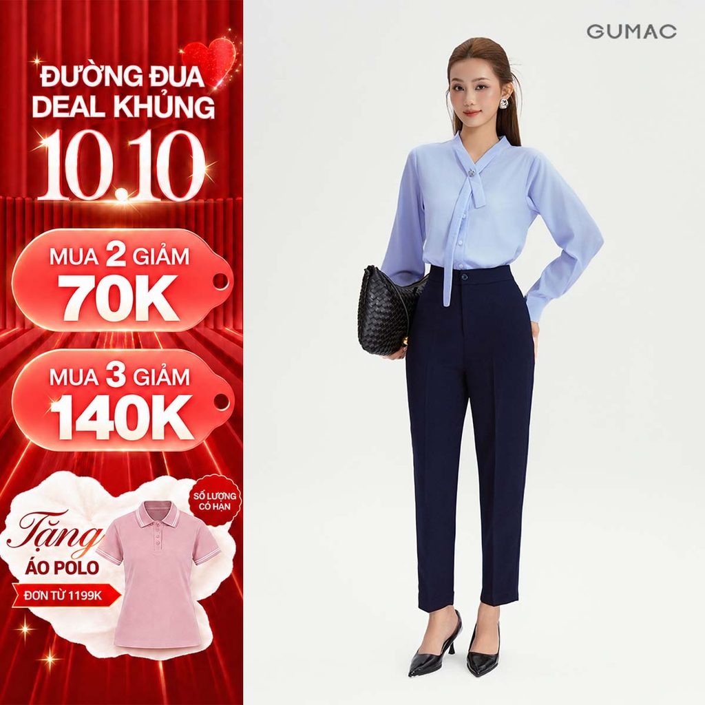 Quần Tây Baggy Nữ GUMAC Dáng Ống Đứng Cơ Bản Chất Tuyết Mưa Đứng Form Tôn Dáng Thanh Lịch LQF0110