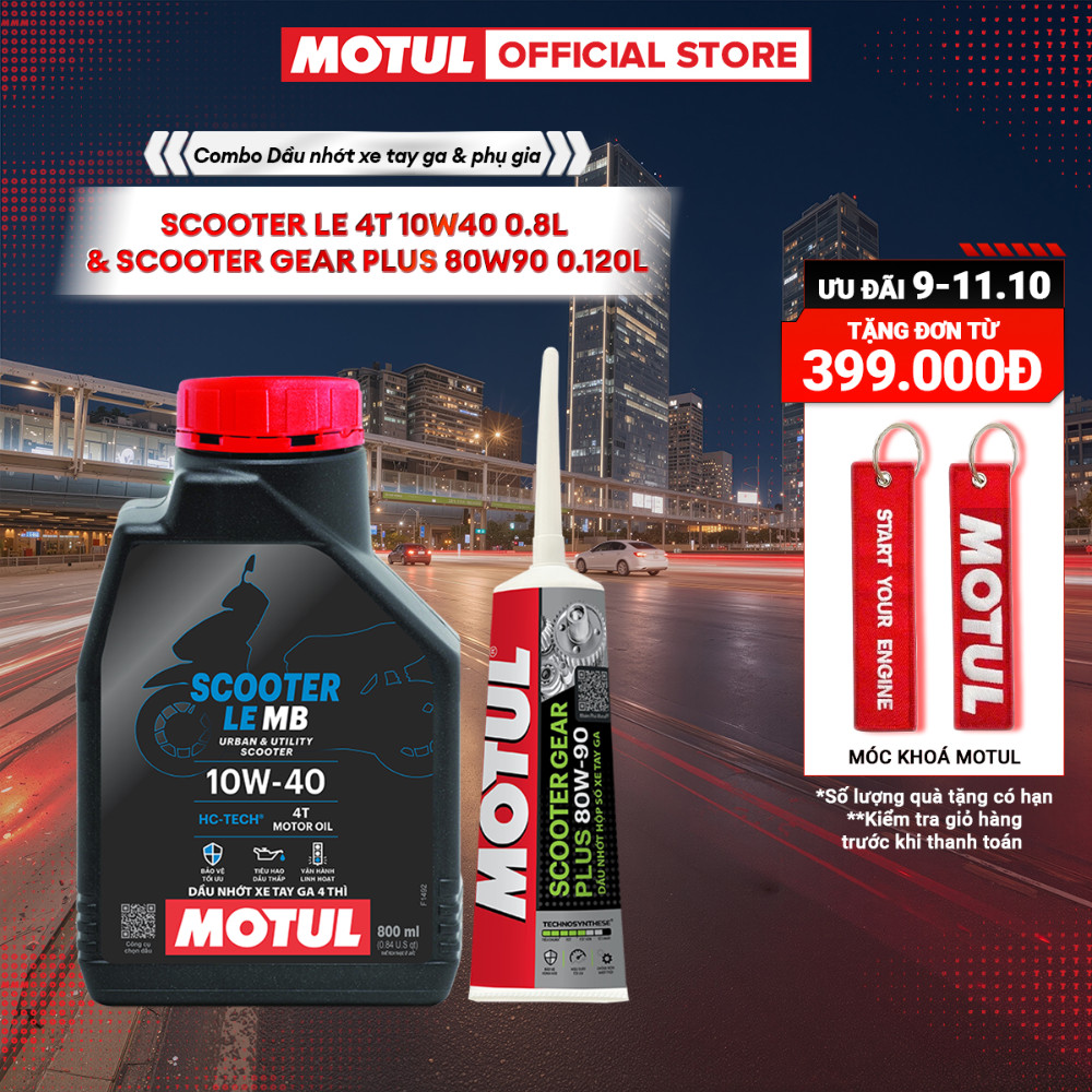 Combo Dầu nhớt xe tay ga MOTUL SCOOTER LE 4T 10W40 0.8L và Dầu hộp số xe tay ga MOTUL SCOOTER GEAR PLUS 80W90 0.120L