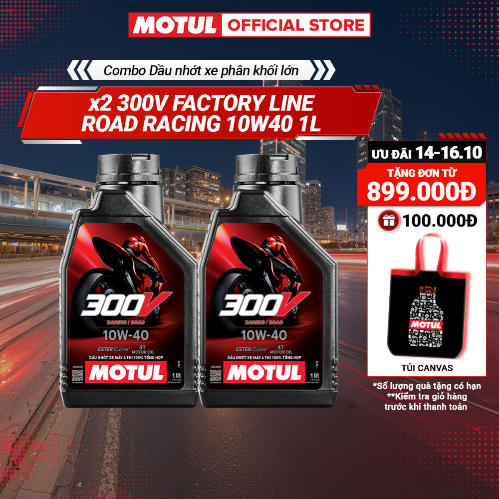 Combo 2 Dầu nhớt xe phân khối lớn MOTUL 300V FACTORY LINE ROAD RACING 10W40 1L