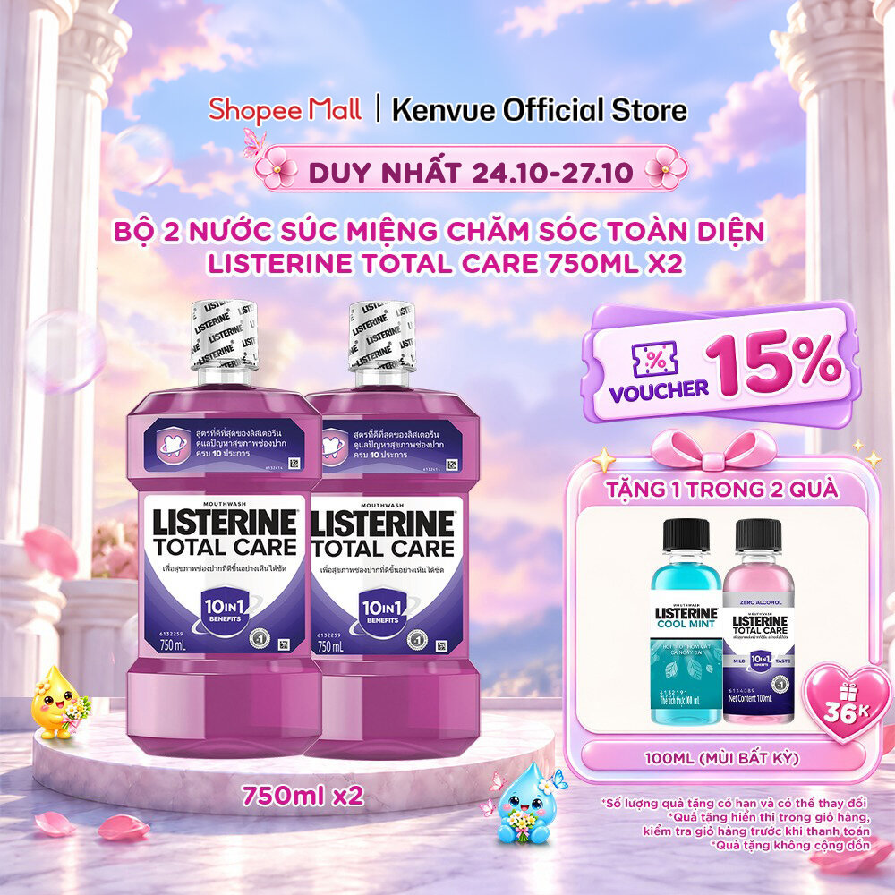 Combo 2 Nước súc miệng chăm sóc toàn diện Listerine Total Care Mouthwash 750ml