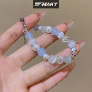 Newwellknownepic Sweet Pentagram Ngọc Trai Đính Hạt Vòng Tay Nữ Cô Gái Thẩm Mỹ Ngôi Sao Dễ Thương Màu Xanh Vòng Tay Thủy Tinh Phụ Kiện Trang Sức Quà Tặng VN