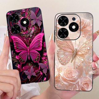 Dành Cho Tecno Spark Go 2024 BG6 Vỏ Tranh Họa Tiết Hoa Thanh Lịch Mới Tecno Spark Go (2024) Ốp Điện Thoại Silicon Mềm Màu Đen