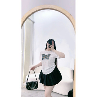 Set Bigsize nữ áo thun  cổ tròn tà bầu thêu họa tiết xinh xắn phối chân váy bí xòe có bảo hộ  - SET919(A249+CV413)