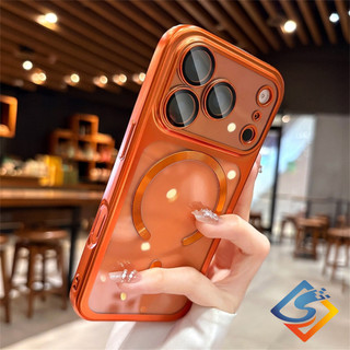 Ốp điện thoại từ tính mạ mềm 6D sang trọng màu cam vũ trụ cho IPhone 17 Pro Max 17 Pro Tpu Vỏ mềm Bảo vệ ống kính Vỏ chống sốc