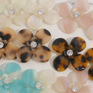 Kẹp tóc hai lớp bốn cánh nhỏ acetate có kim cương sáng, phụ kiện trang sức DIY dành cho nữ