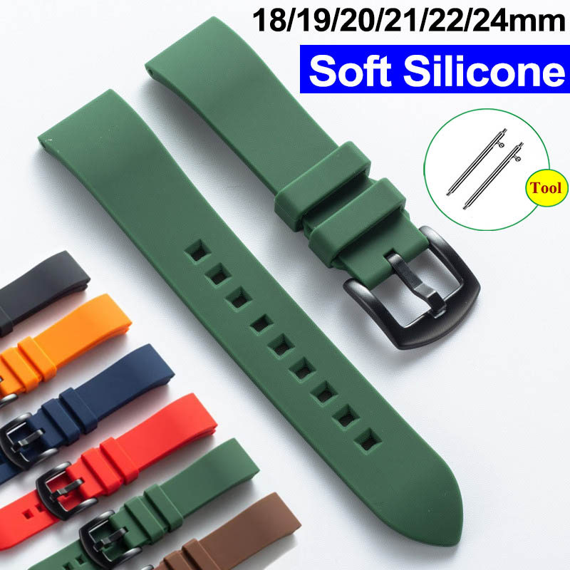 Khóa màu đen - Dây đeo đồng hồ silicon phát hành nhanh 18 / 19 / 20 / 21 / 22 / 24mm Cao su đa năng Giao diện phẳng Phụ kiện dây đeo đồng hồ silicon