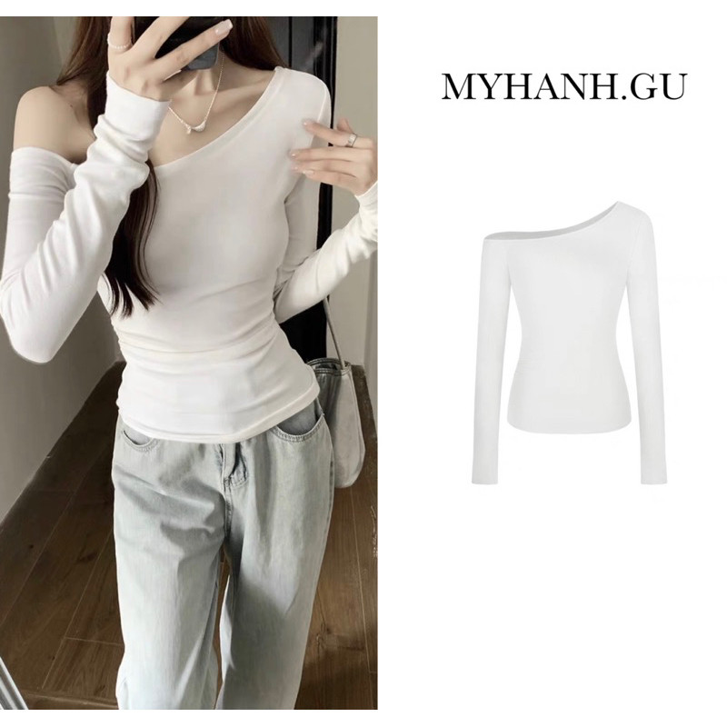 Áo thun ôm lệch vai 1 bên tay dài basic đơn giản ( 0A16)