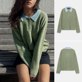 áo len Zara made in Morocco xanh lá cổ polo blue sáng cực tây