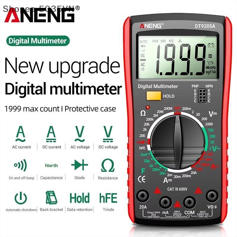 {AKIN} DT9205A 1999 Đếm Đồng hồ vạn năng kỹ thuật số RMS Máy kiểm tra điện áp DC di động cho bàn làm việc điện tử sở thích {a}