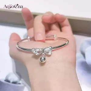 AqToCna Thời Trang Bạc Người Phụ Nữ Nơ Chuông Lắc Tay Có Thể Điều Chỉnh Cho Nữ Vòng Tay Tiệc Cưới Trang Sức Người Yêu Ngày Lễ Quà Tặng AqToCna