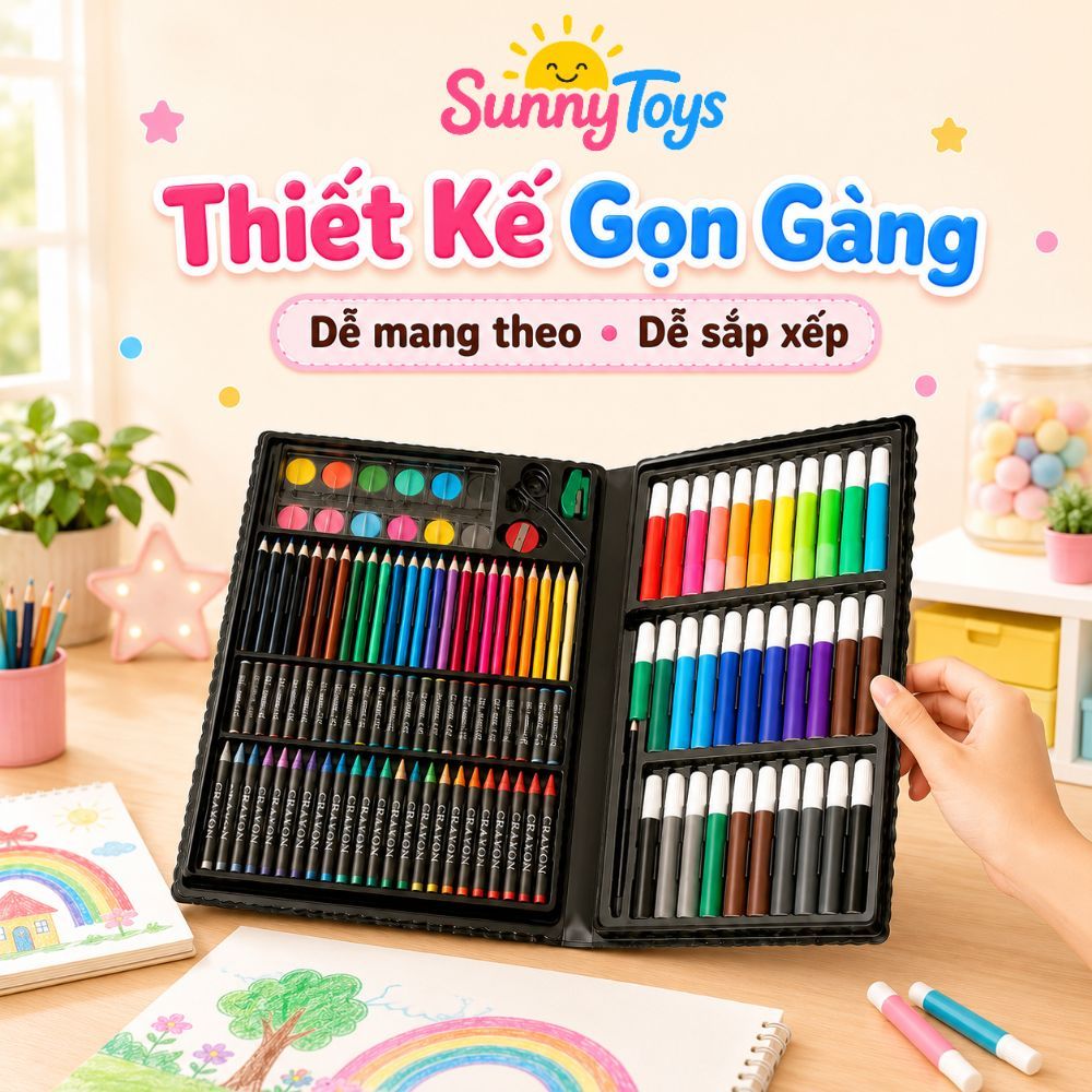Bộ Bút Màu 150 Chi Tiết SunnyToys - Hộp Dụng Cụ Tô Vẽ Cho Bé Học Và Sáng Tạo