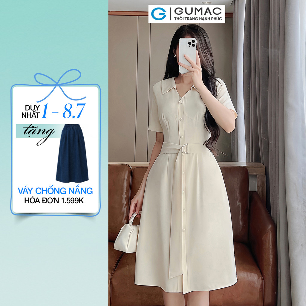 [SALE] Đầm nữ GUMAC A thiết kế cổ V phối dây eo thanh lịch công sở  DE08011