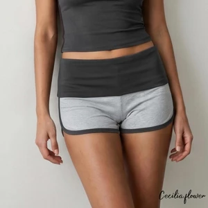 Quần short Mini mùa hè dành cho nữ Quần short gập màu tương phản cho nữ thông thường