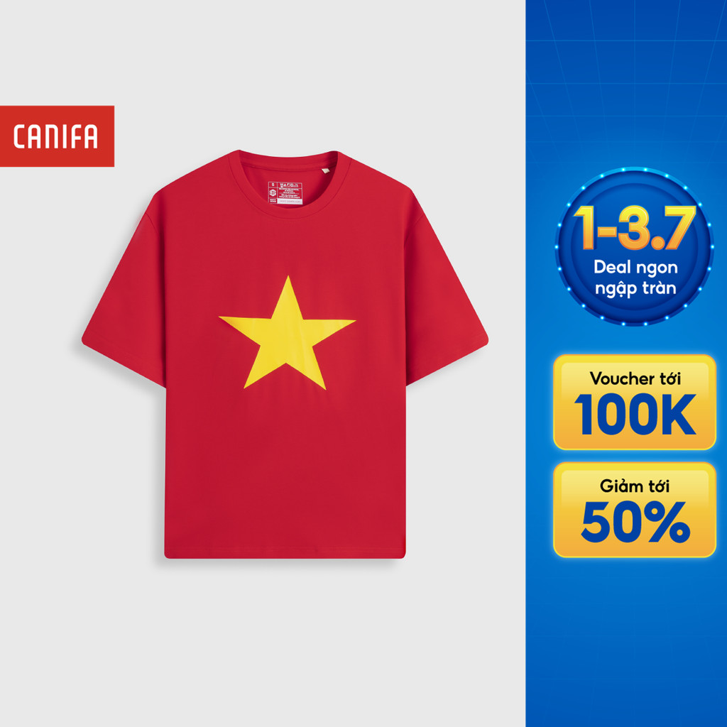 Áo phông cờ đỏ sao vàng unisex người lớn CANIFA cộc tay in hình quốc kỳ Việt Nam 5TS26S016