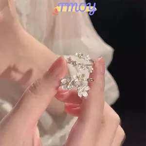 TMOY Hoa Tinh Tế Mở Nhẫn Có Thể Điều Chỉnh Cho Nữ Màu Bạc Tối Giản Nhẫn Đính Hôn Trang Sức Mỹ Quà Tặng Nữ TMOY