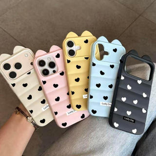 Ốp lưng nhựa mềm áo lông vũ tai mèo trái tim đen in nhãn chữ, chống va đập bền lâu iPhone 12/13/14/15/16 Pro Max