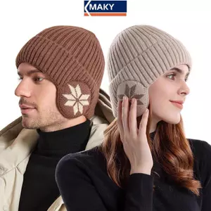 MAKY Mới Unisex Mùa Đông Mũ Dệt Kim Có Earflap Mũ Beanie Thời Trang Dành Cho Nam Nữ Ngoài Trời Cổ Điển Giữ Ấm Mũ VN