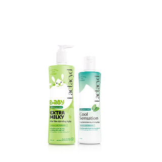 Bộ Chai DDVS Phụ Nữ Lactacyd Cool Sensation 250ml + Sữa Tắm Gội Trẻ Em Extra Milky 500ml