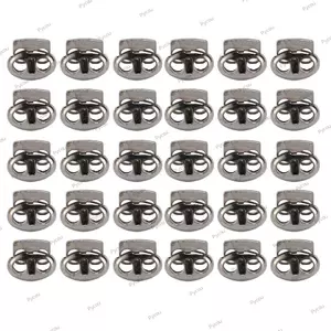 PYCOU 30 chiếc Khóa dây kim loại, Bật tắt đầu lò xo hạng nặng màu bạc sáng, Bật tắt lỗ đôi Chất liệu hợp kim Dây kéo cho dây rút