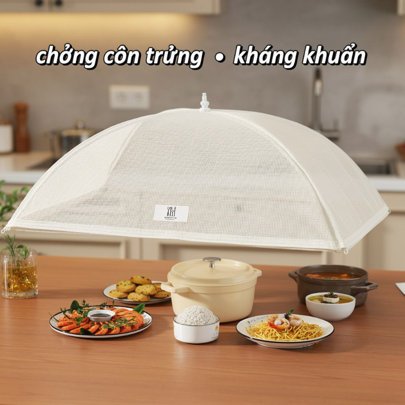 Nắp đậy thực phẩm gấp gọn, thoáng khí, làm từ PVC dễ lau chùi, có hình tròn và hình vuông, giúp bảo vệ thực phẩm.