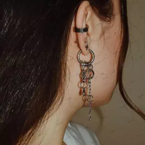 Bông tai vòng xích PYCOU, Bông tai mặt dây chuyền giọt nước màu bạc Punk, Vòng tròn Y2K Bông tai phong cách Harajuku Trang sức tai Dangle
